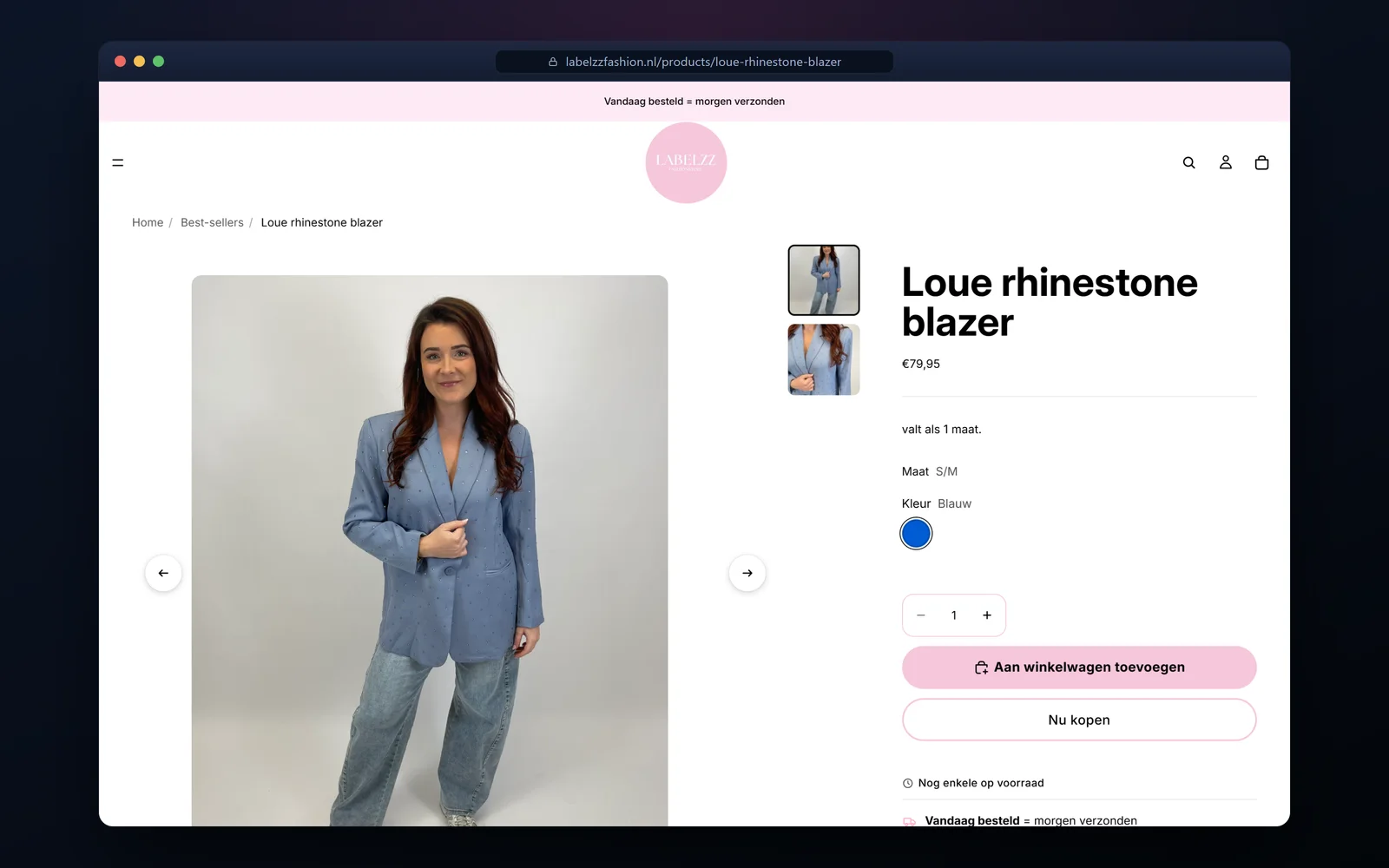 Labelzz productpagina met kleur- en maatvarianten