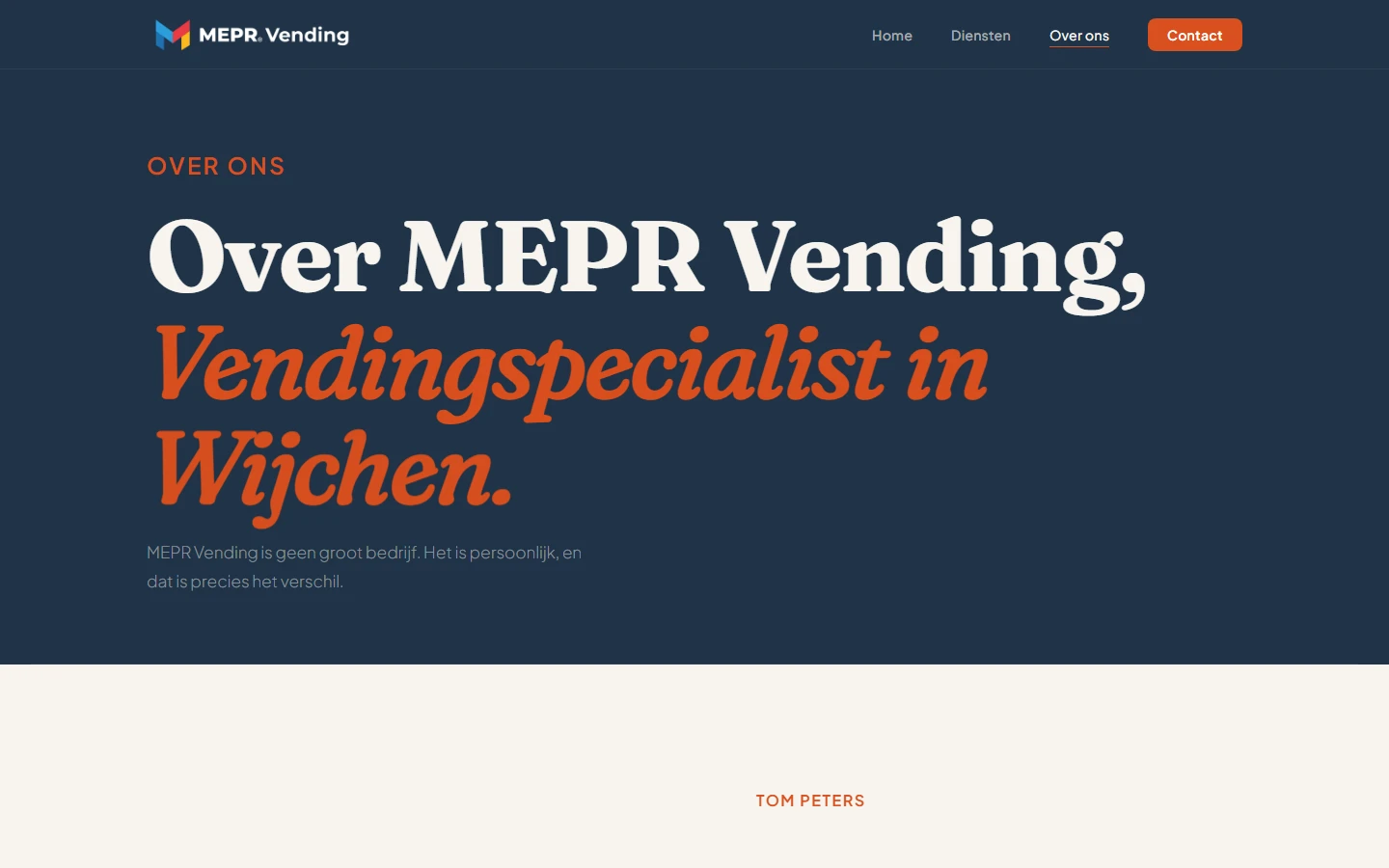 Over-ons-pagina van meprvending.nl: kop 'Over MEPR Vending, Vendingspecialist in Wijchen.'