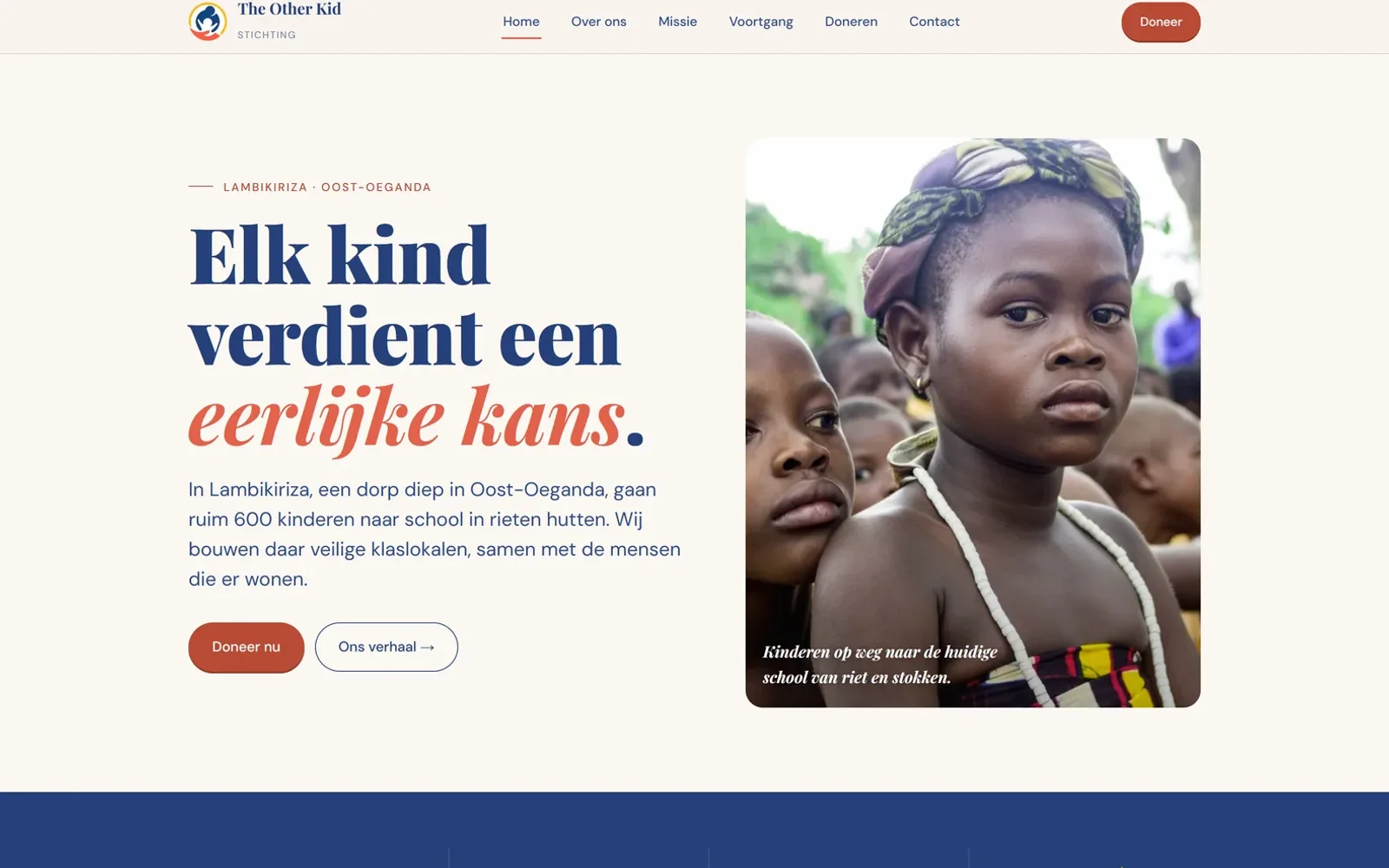 De nieuwe website van Stichting The Other Kid, die een oude WordPress-site verving